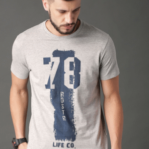 Men Round Neck Grey Tshirt