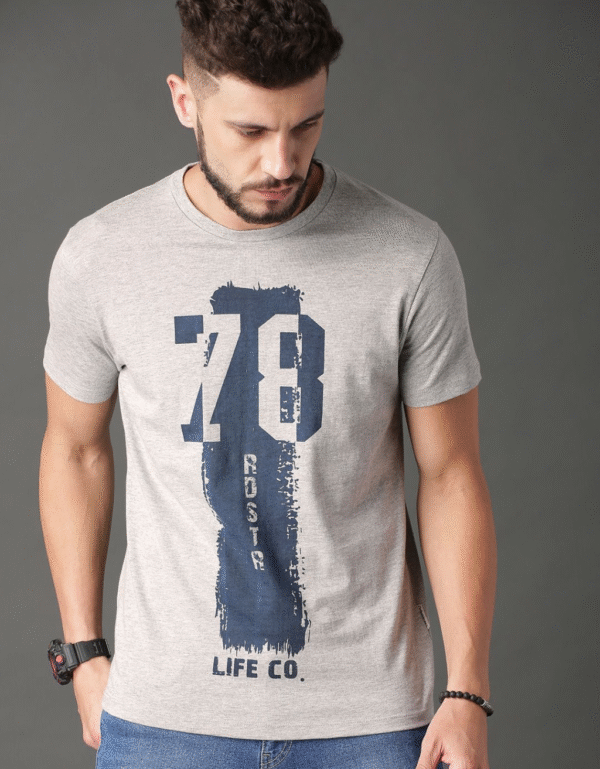 Men Round Neck Grey Tshirt